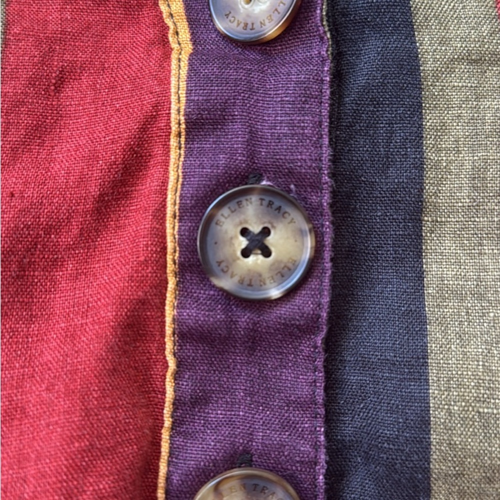 100% Linen Multicolor Striped Button Front Top - Picture 3 of 6